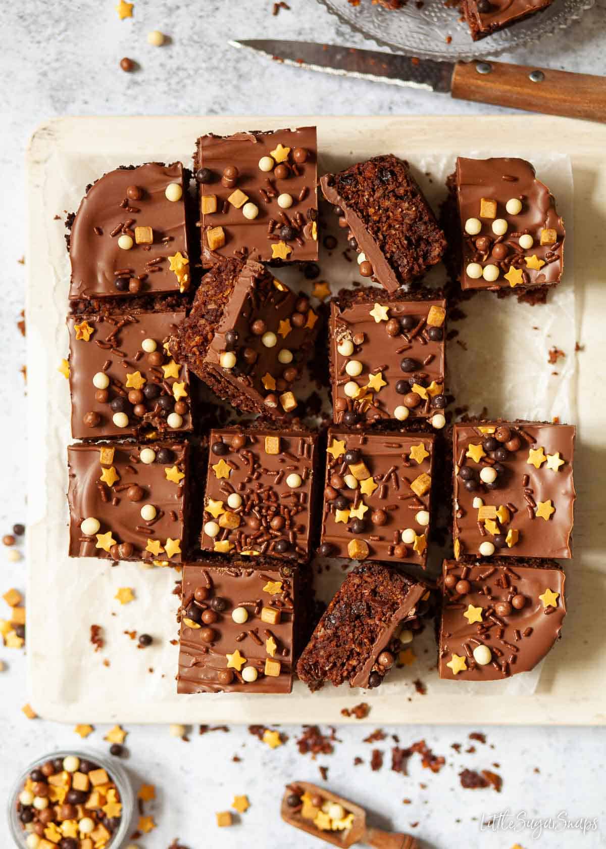 Aussie crunch squares tpped with chocolate and sprinkles