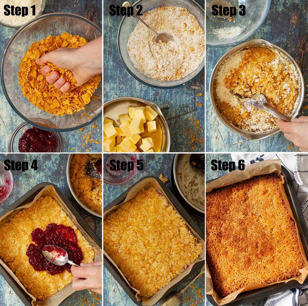 collage of images showing a traybake being made