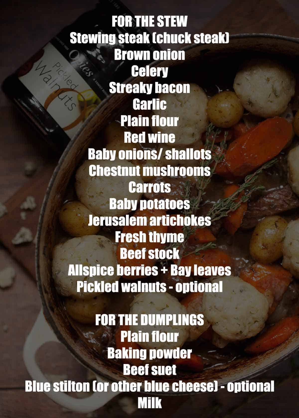 Ingredients for a meat casserole presented as a text list.