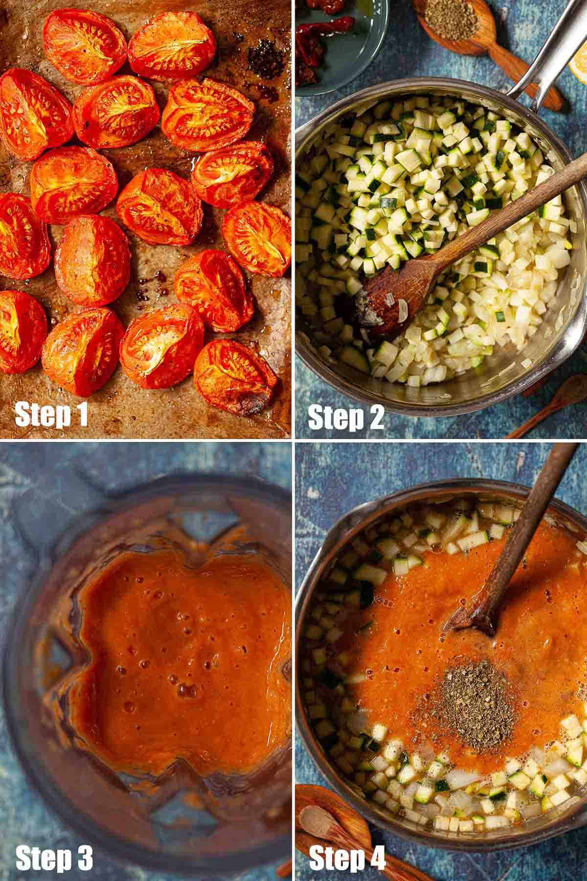 Collage of images showing broth being made.