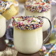 Funfetti decorated chocolate drinks.