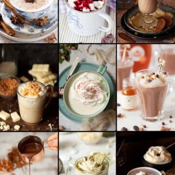 Collage of hot chocolate images.