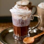 Dairy free drinking chocolate with coconut whipped cream.