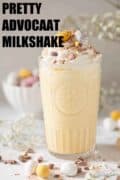 Boozy Milkshake with cream and crushed mini eggs and text overlay.