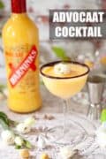 Advocaat cocktail with a flower and text overlay.