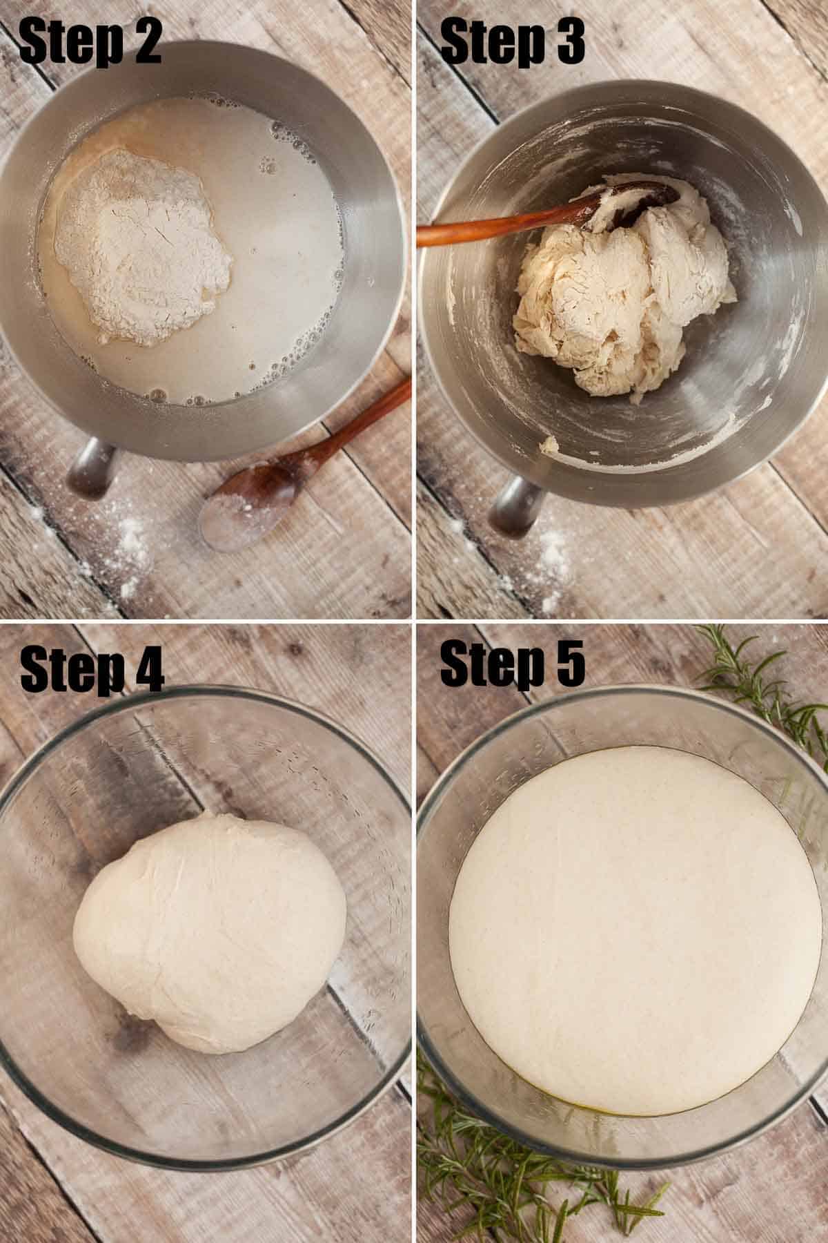 Collage of images showing pizza dough with beer being made.