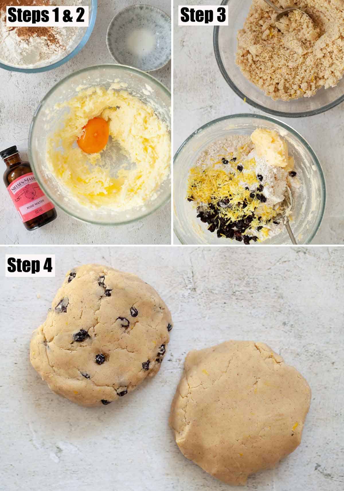 Collage of image showing Shropshire cake dough being prepared.