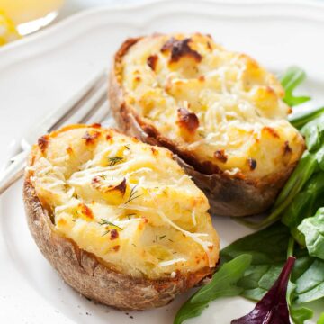 Close up of a twice baked potato