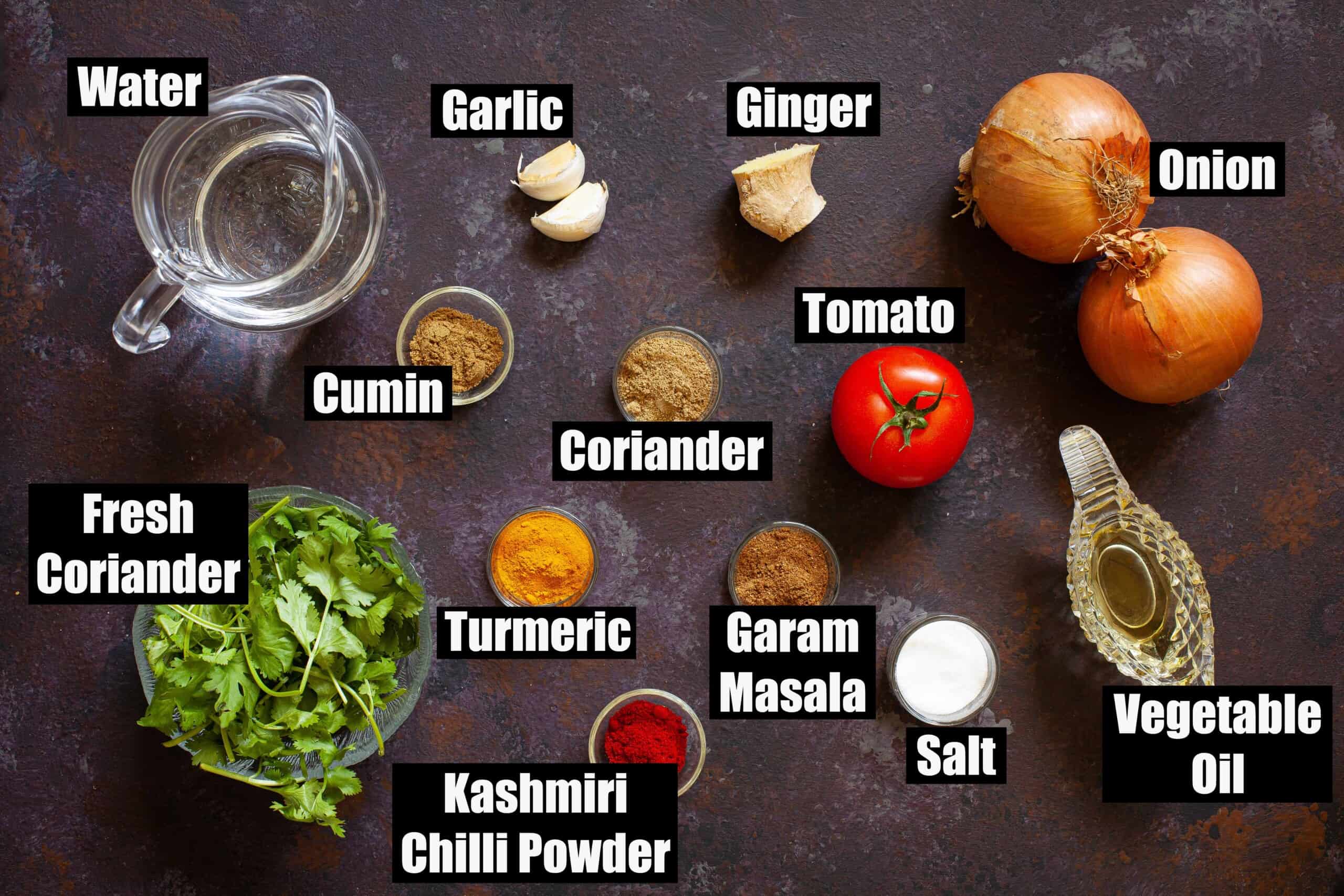 Ingredients for a curry sauce with text overlay.