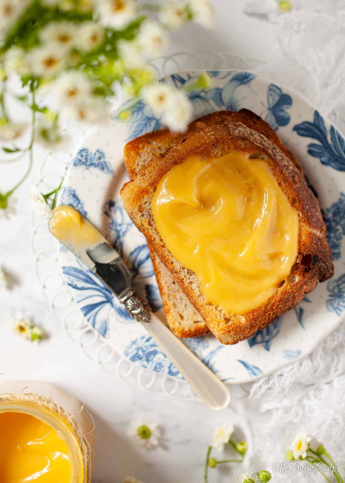 Passion fruit curd on toast.