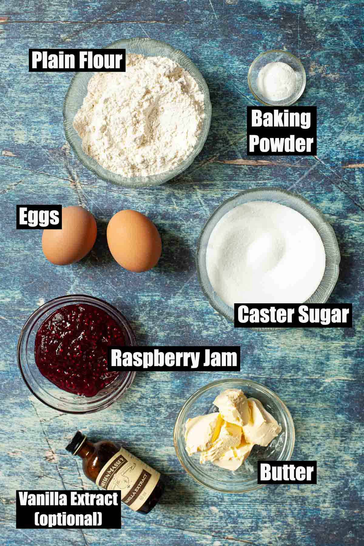 Ingredients for Northamptonshire pudding with text overlay.