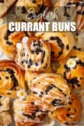 Currant buns with text overlay.