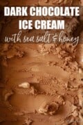 Close-up of chocolate ice cream with text overlay.