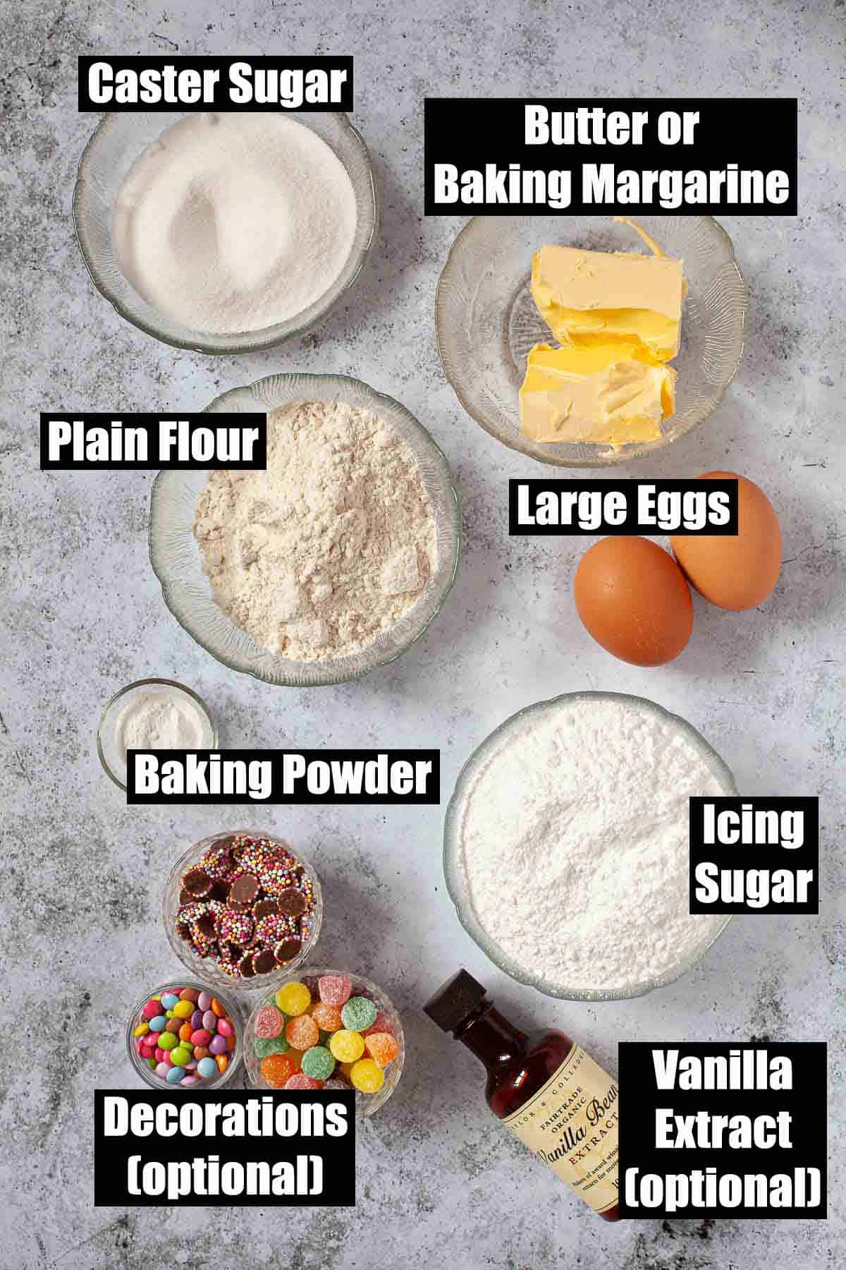 Ingredients for small buns with text overlay.
