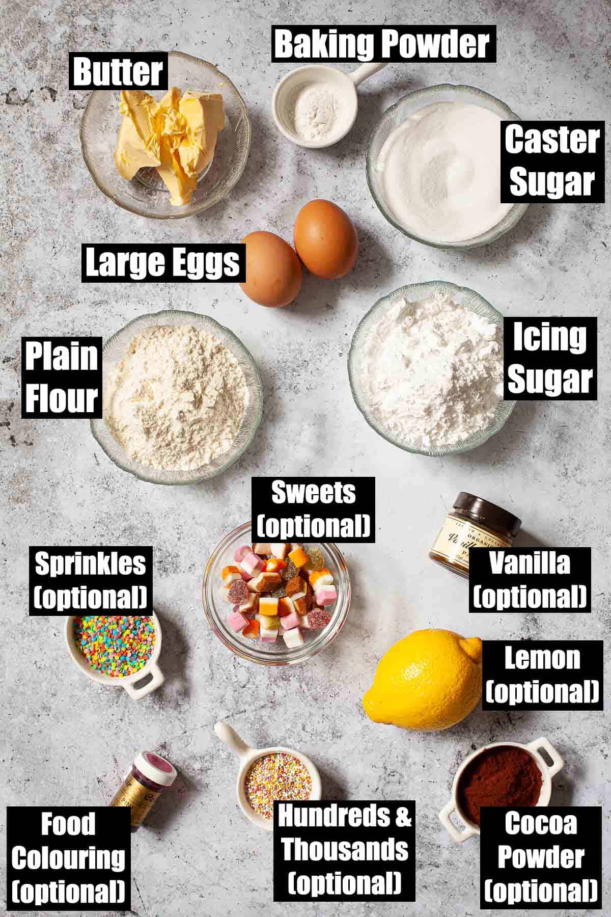 Labelled ingredients image for sweet buns.