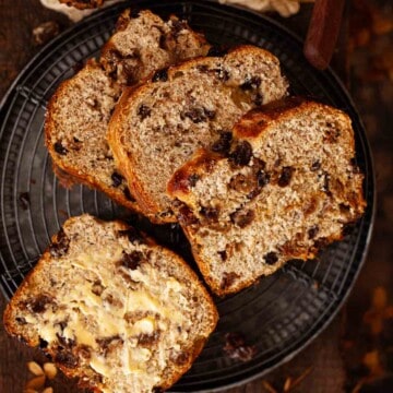 Close up of slices of Lincolnshire plum bread.