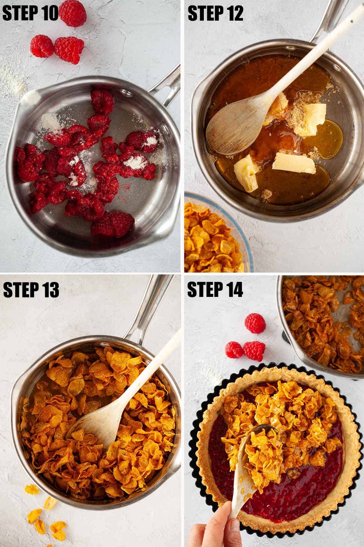 Collage of images showing the filling being made for a classic British pudding from school dinners.