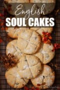 Soul cakes on a wire rack with text overlay.
