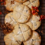 Soul cakes with autumn foliage.