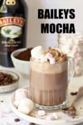 Labelled image of a Baileys Mochas with cream and marshmallow garnish.