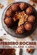 Labelled chocolate hazelnut Ferrero Rocher Cake.