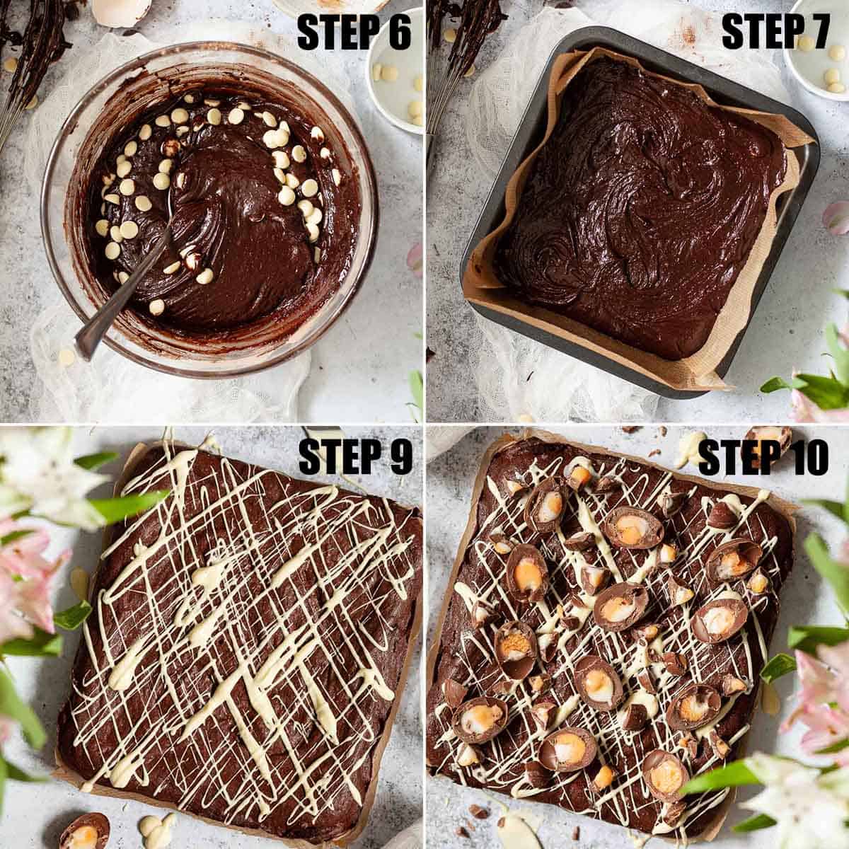 Collage of images showing Cadburys brownies being made.