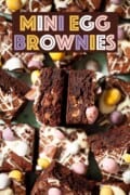 Labelled image of Mini Egg brownies.