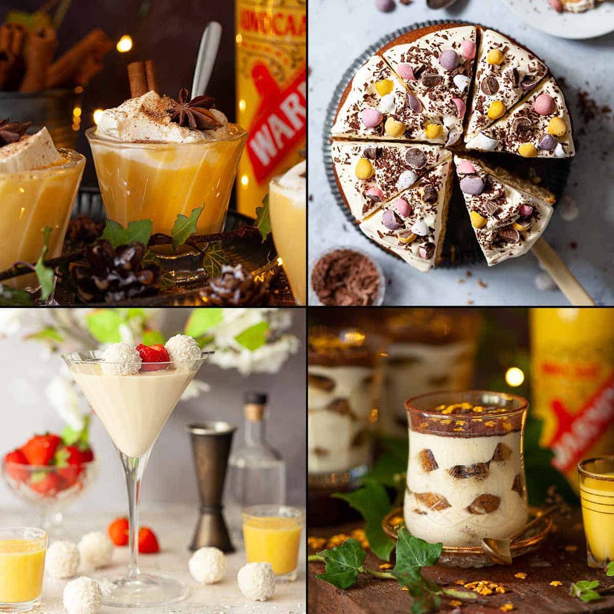 Collage of images showing recipes with advocaat as the main ingredient.