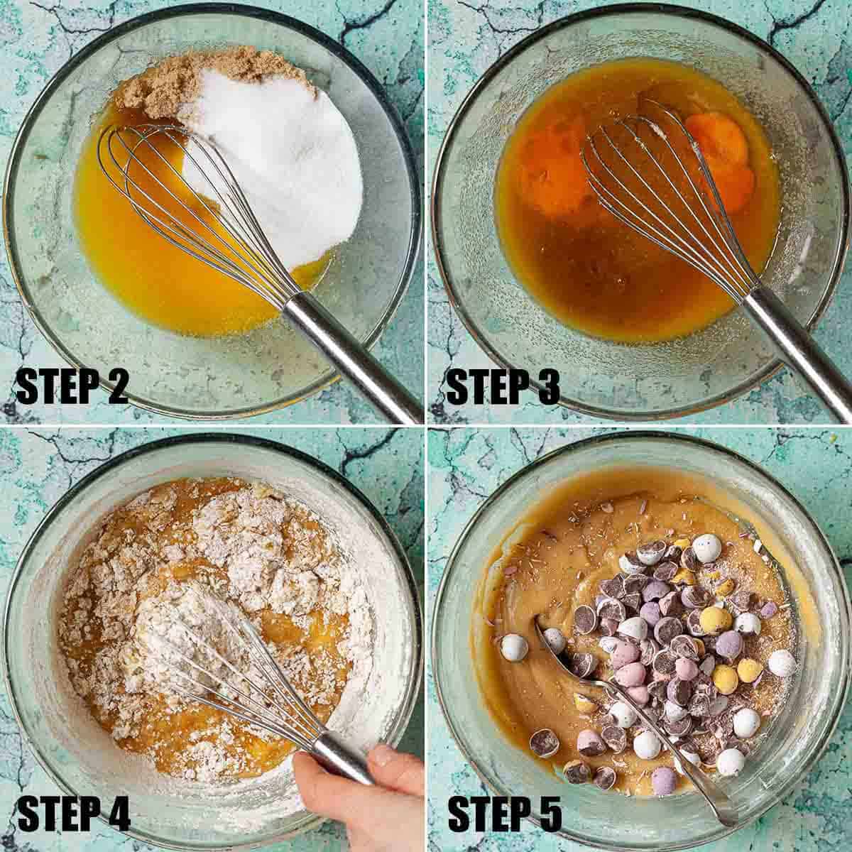 Collage of images showing cookie dough being made.