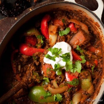 Rogan Josh vegetarian curry in a dutch oven.