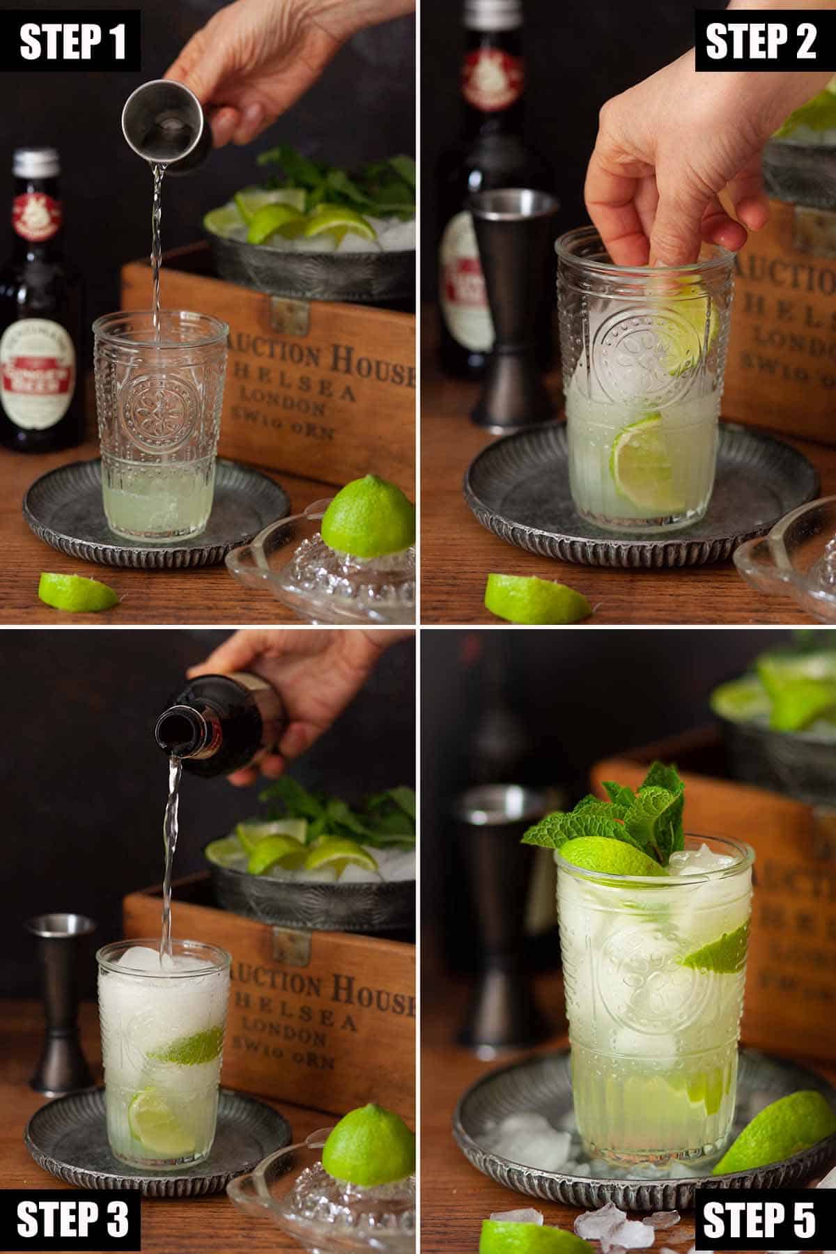 Collage of images showing a Foghorn cocktail being made.