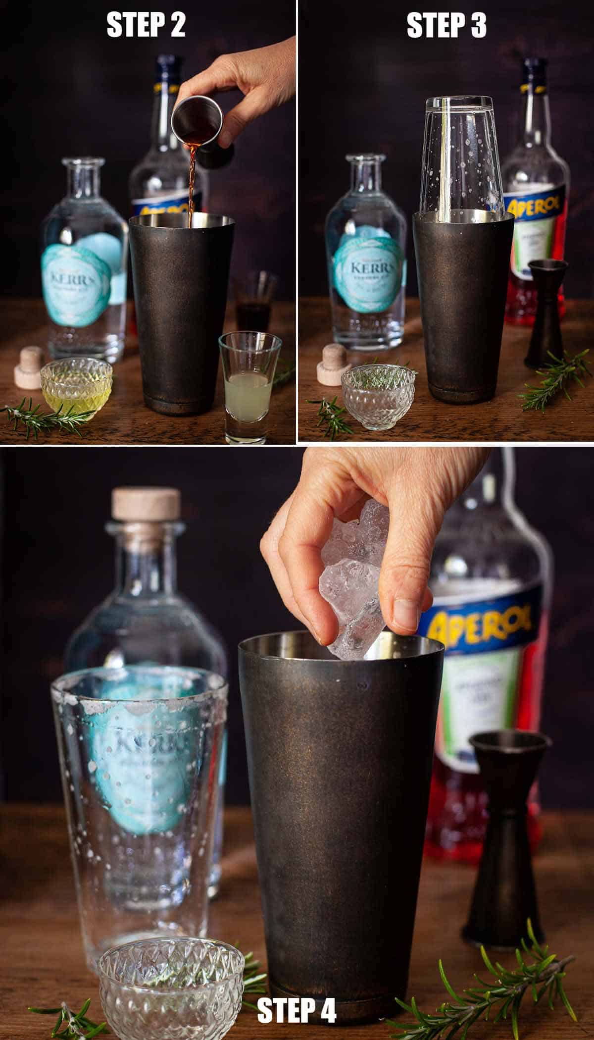 Collage of images showing how to make an Aperol cocktail.