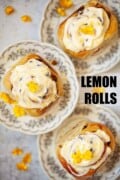 Lemon buns on plates with text overlay.