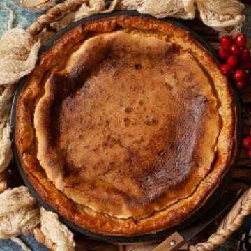 Close up of a whole Bakewell tart.