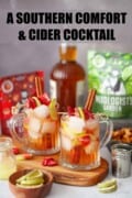 Southern Comfort cocktail garnished with cinnamon and freeze-dried fruit with text overlay.