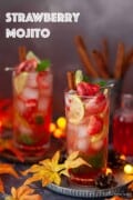 Labelled image of glasses of red mojito cocktail made with strawberry syryp.