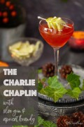 Sloe gin and apricot brandy cooktail with lime garnish and text overlay.