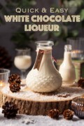 Labelled image of a Christmas liqueur made with chocolate in a festive setting.