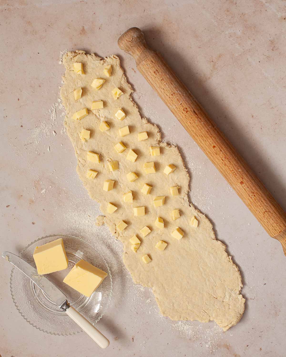 Flaky pastry being made.