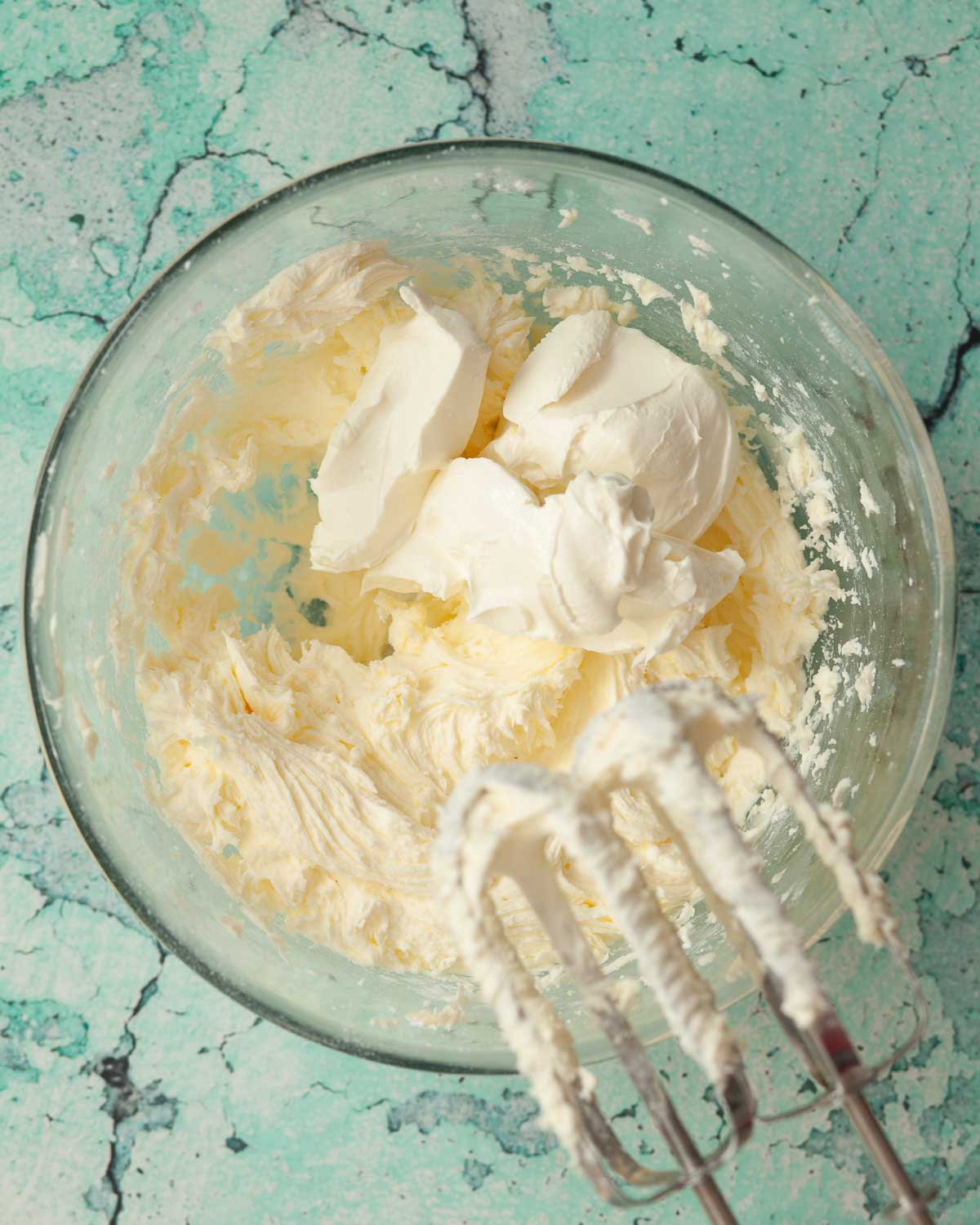 Cream cheese about to be beaten into buttercream to make cake frosting.