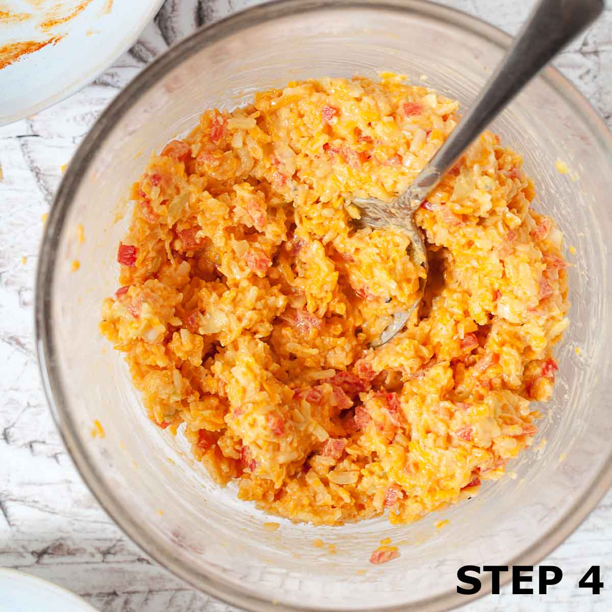 Savoury cheese sandwich filling in a bowl ready to use.