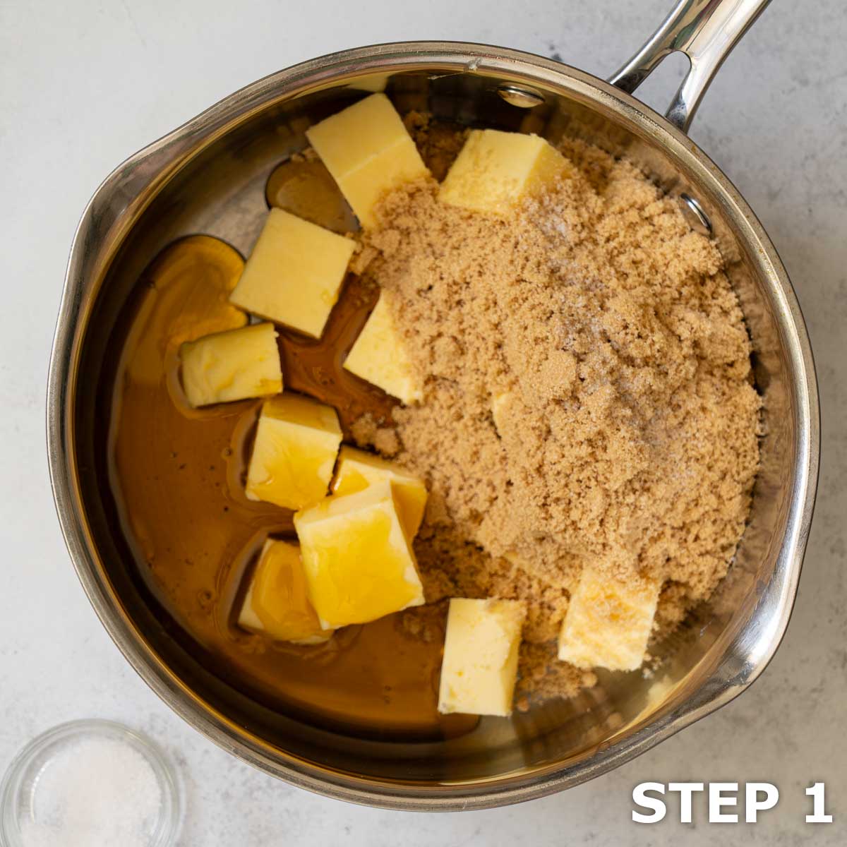 Golden syrup, butter and brown sugar in a saucepan.