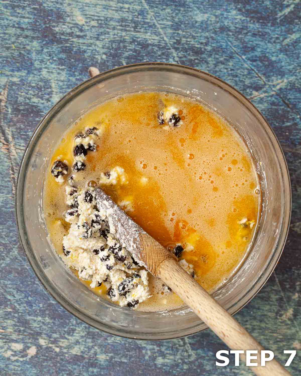 Wet ingredients being combined to make filling for Towcester cheesecakes.