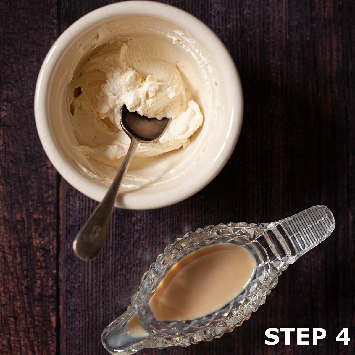 Baileys Irish cream being stirred into whipped cream.