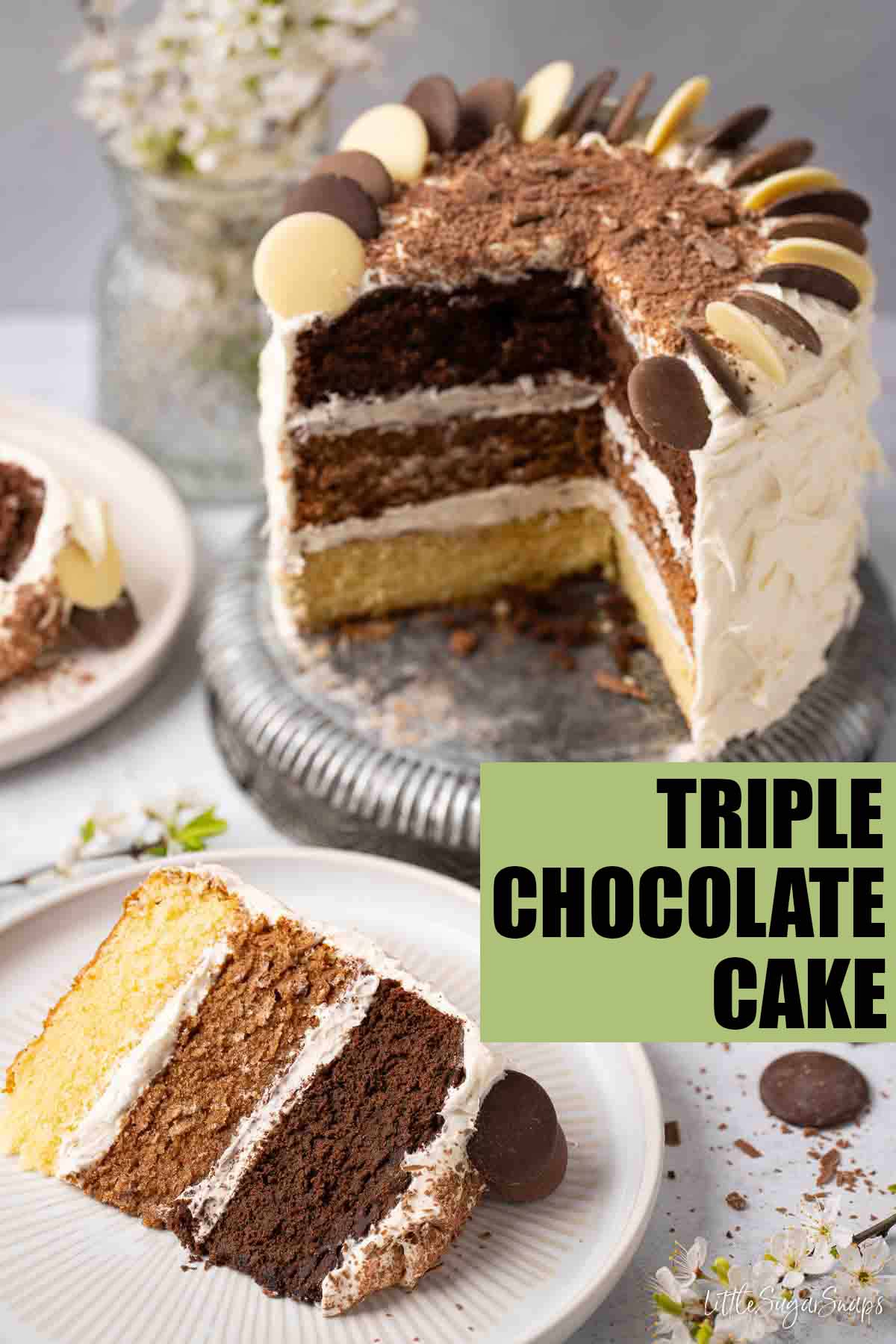 Triple Chocolate Layer Cake (three layer cake with white, milk & dark ...