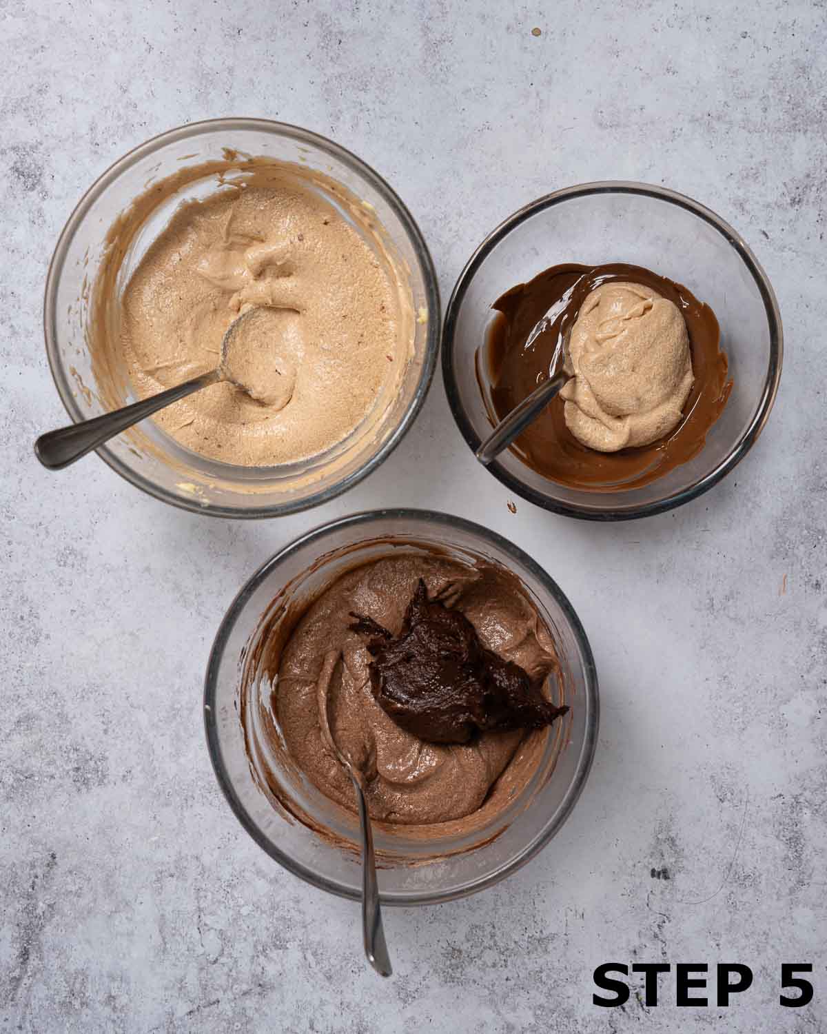 Melted chocolate being mixed into cake batter without seizing.