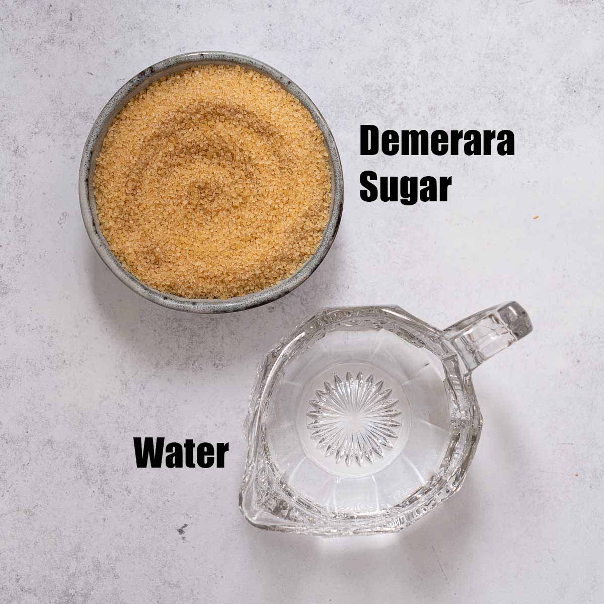 Labelled ingredients for Demerara simple syrup.