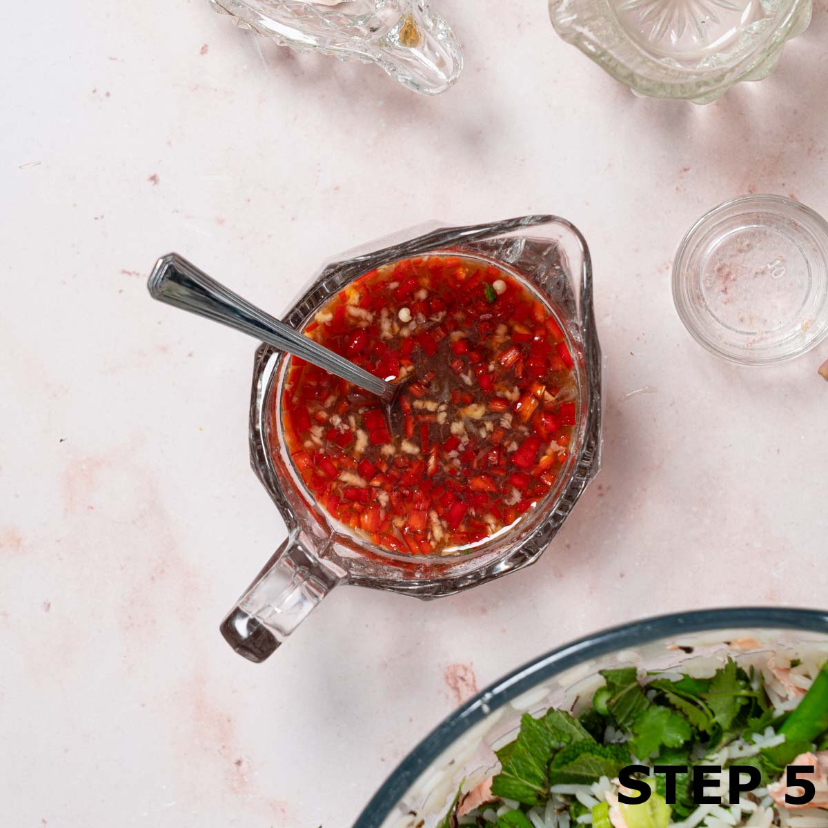 Spicy Thai-style dressing in a jug