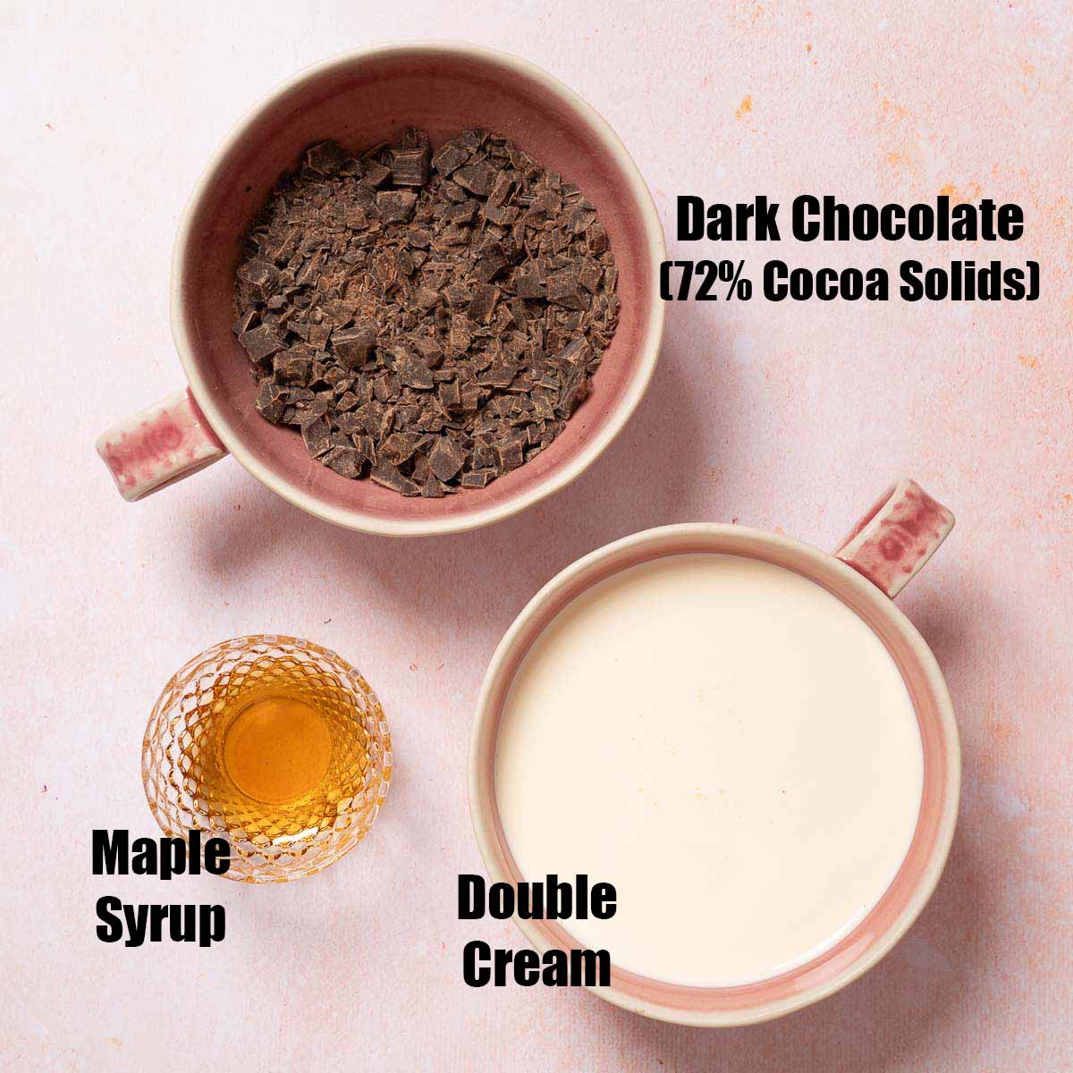 Labelled ingredients for chocolate dipping sauce that doesn't harden.