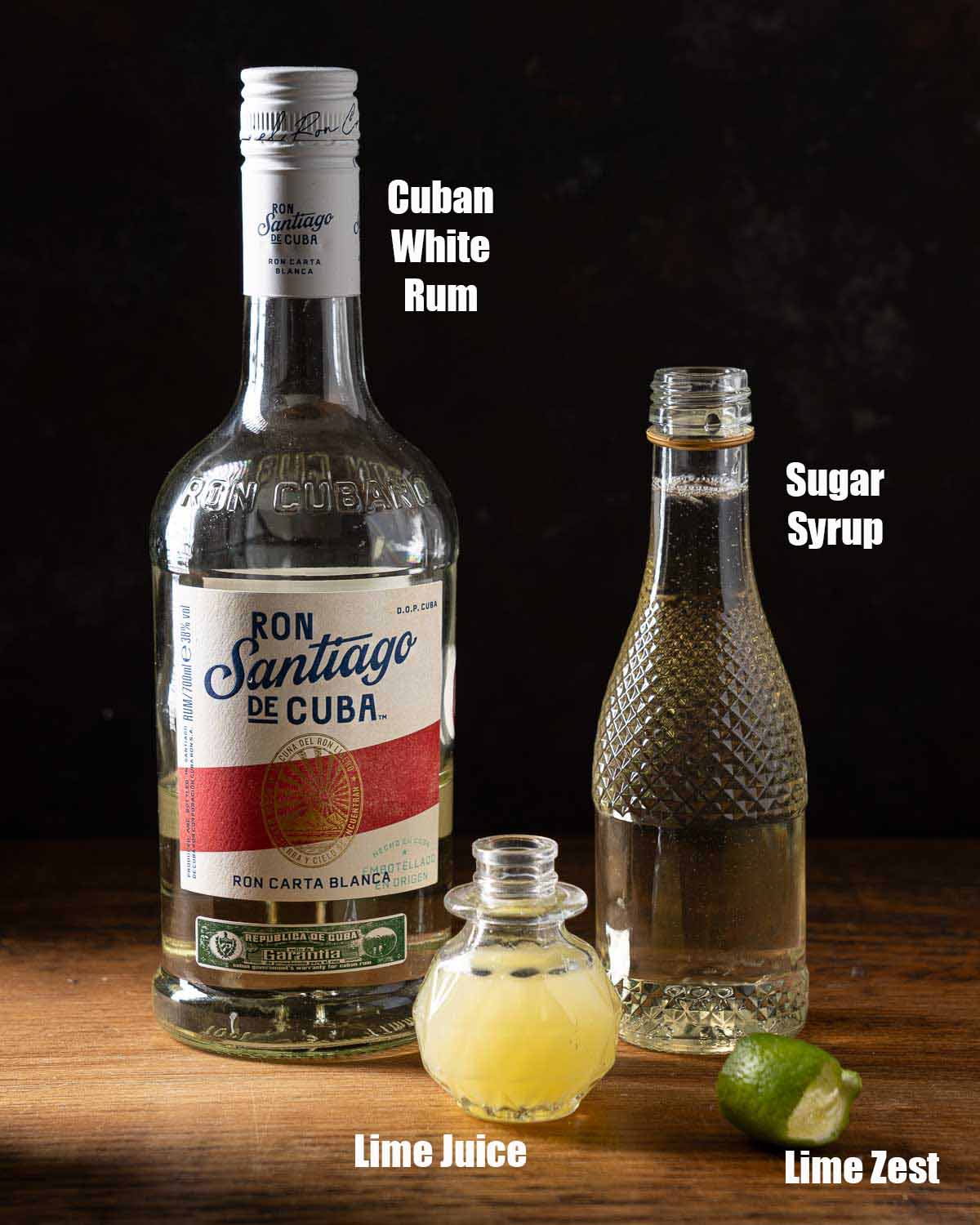 Labelled ingredients for a classic daiquiri.